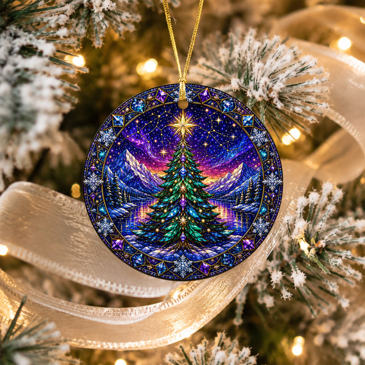 Christmas Tree Ornament 2026, Winter Mountain Landscape, Aurora Christmas Decor, Holiday Tree Decoration