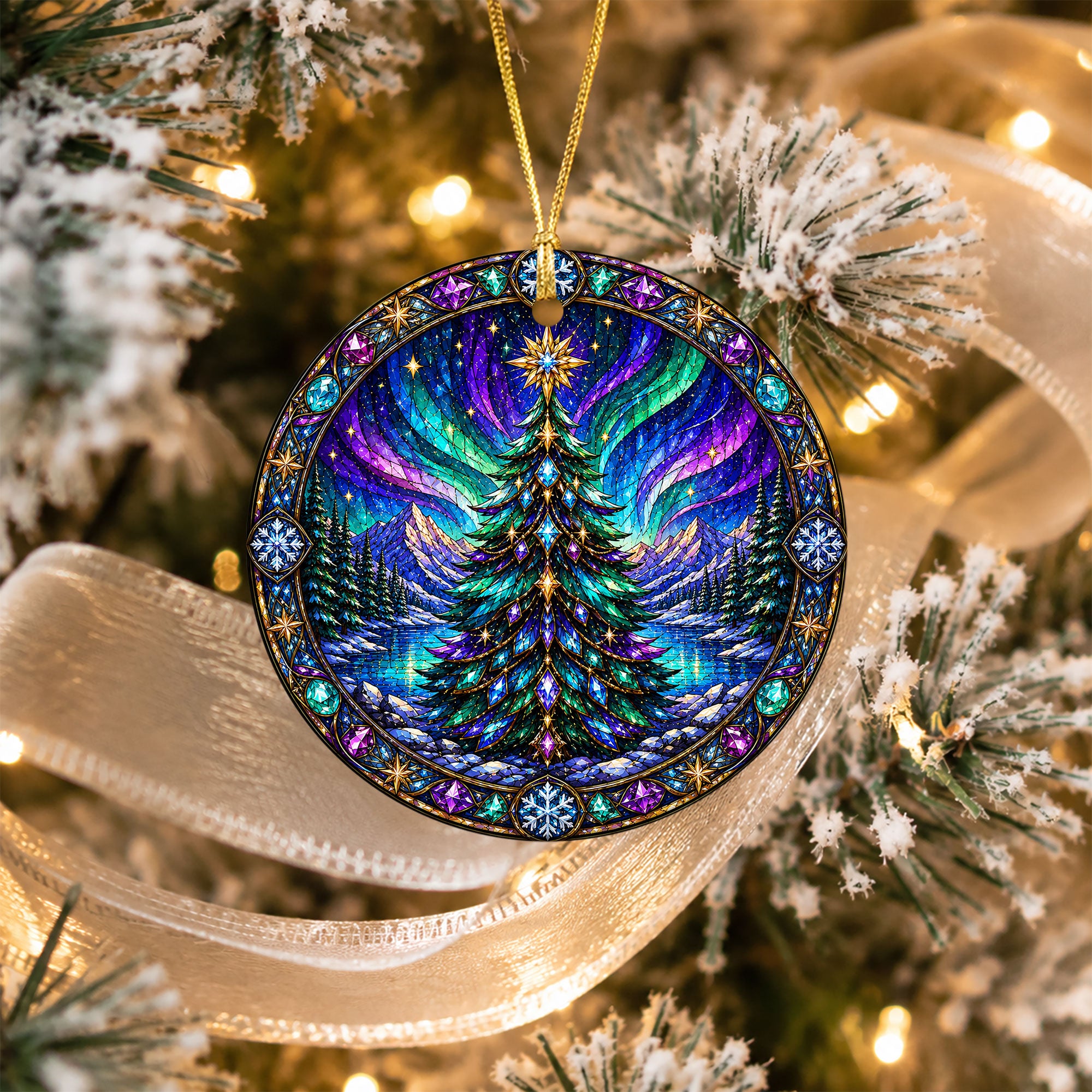 2026 Christmas Ornament, Aurora Tree Ornament, Winter Christmas Decoration, Holiday Keepsake, Snowy Mountain Tree Decor