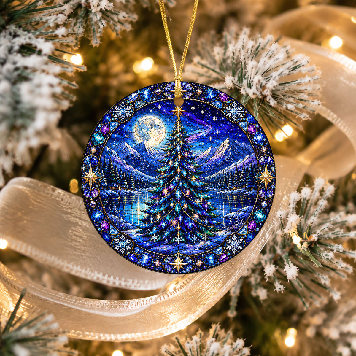 Winter Christmas Ornament 2026, Aurora Christmas Tree Decor, Holiday Mountain Landscape Ornament
