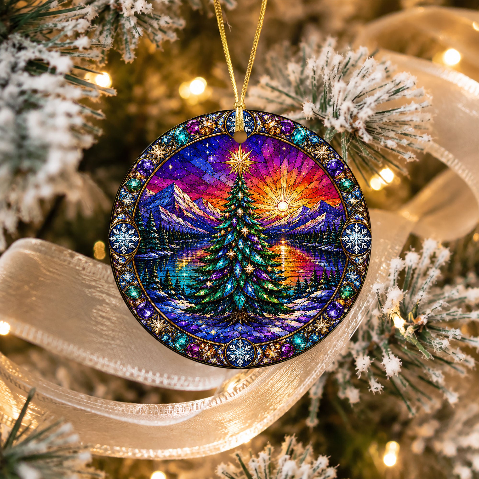 Christmas Tree Ornament 2026, Sun Moon Christmas Ornament, Winter Tree Decoration, Northern Lights Holiday Decor