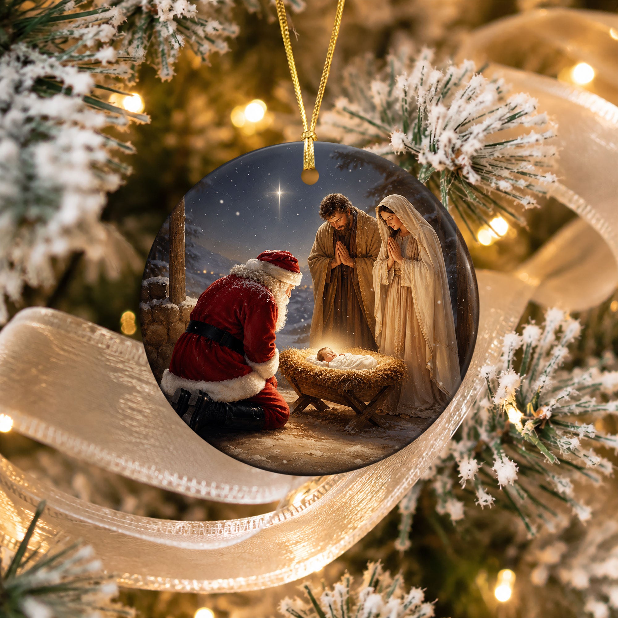 Santa Nativity Christmas Ornament 2026, Baby Jesus Holy Family Keepsake, Christian Christmas Tree Ornament