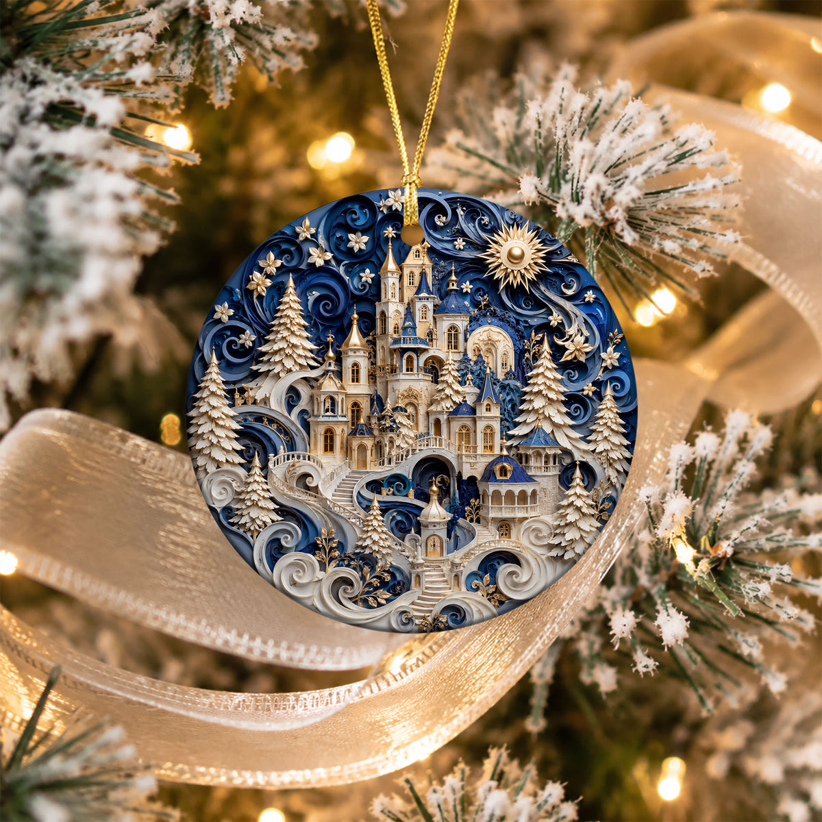 Christmas Castle Ornament 2026, Snowy Winter Village Decoration, Blue Holiday Tree Ornament, Christmas Keepsake Gift, Festive Home Decor