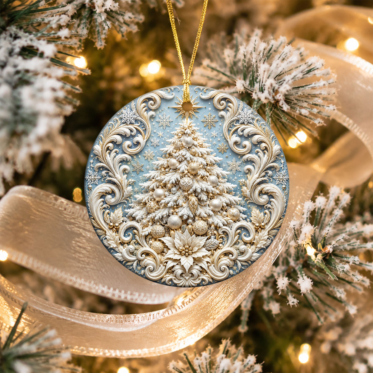 White Christmas Tree Ornament 2026, Snowy Christmas Tree Ornament, Elegant Holiday Tree Decor, Winter Christmas Keepsake Gift