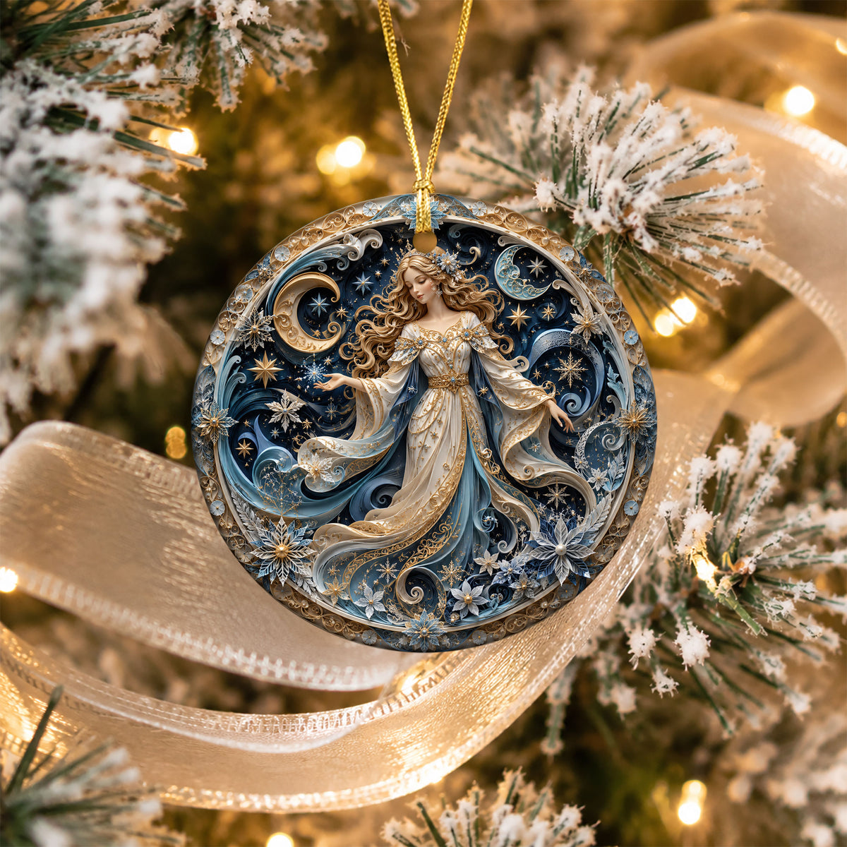 Celestial Angel Ornament 2026, Moon and Stars Christmas Ornament, Elegant Winter Fairy Tree Decor, Holiday Keepsake Gift