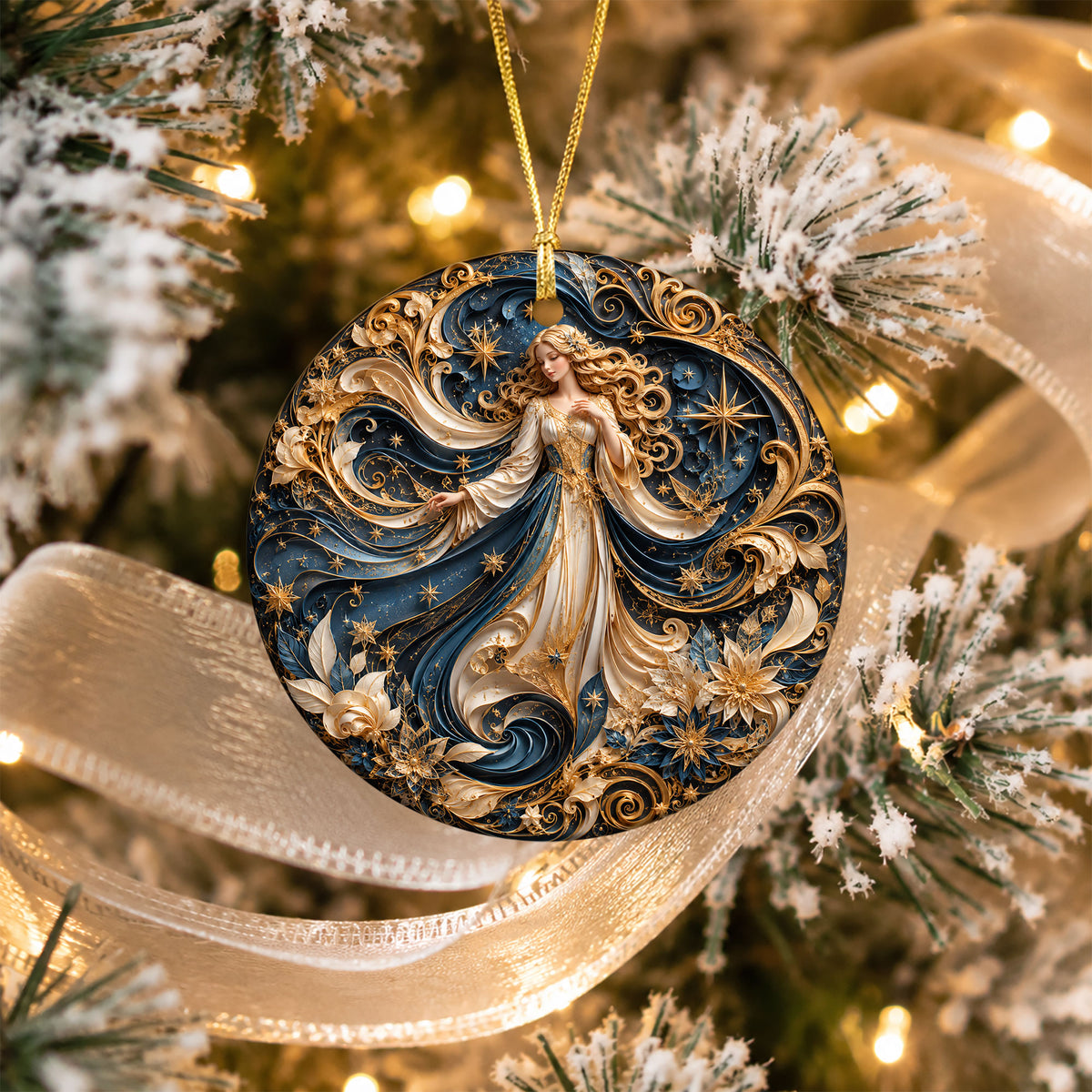 Christmas Angel Ornament 2026, Celestial Moon Tree Ornament, Winter Night Holiday Decoration, Elegant Christmas Keepsake