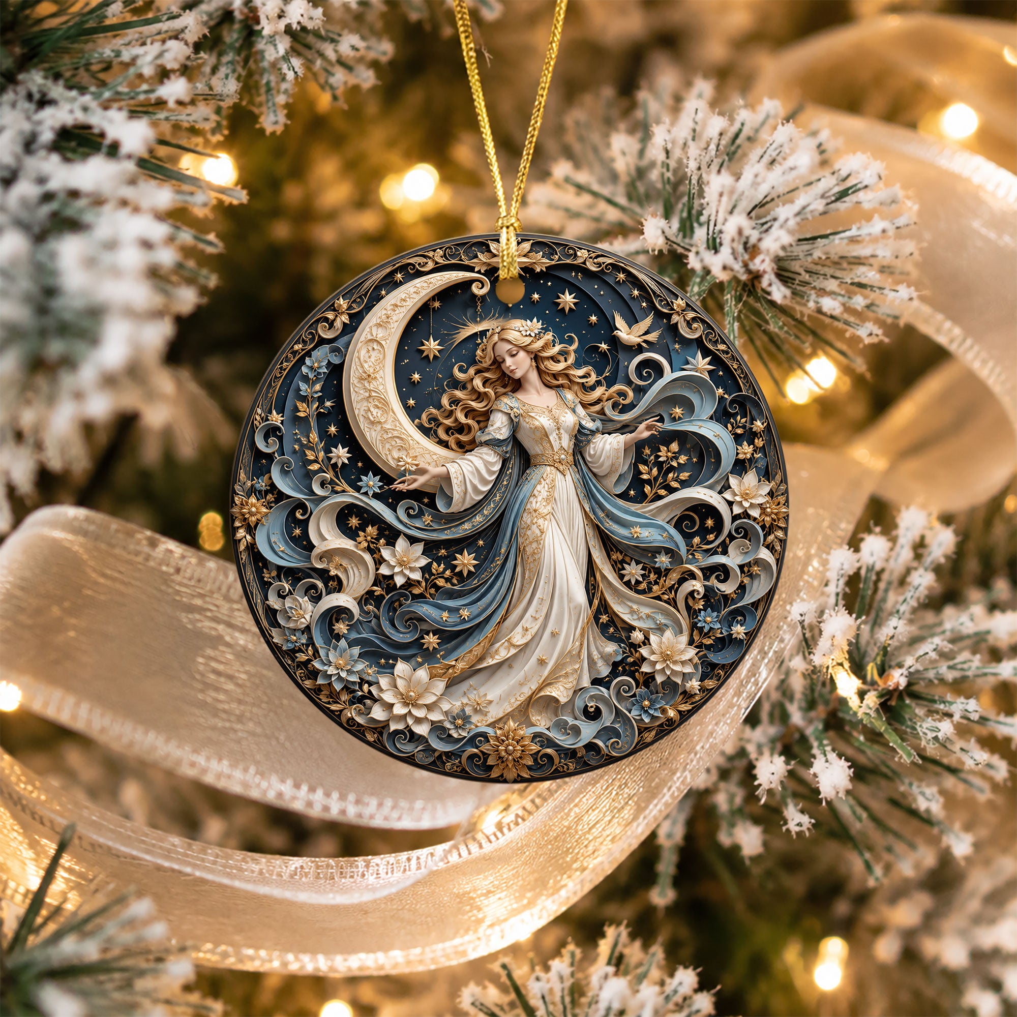 Elegant Christmas Ornament 2026, Angel with Moon and Stars Ornament, Holiday Tree Decoration
