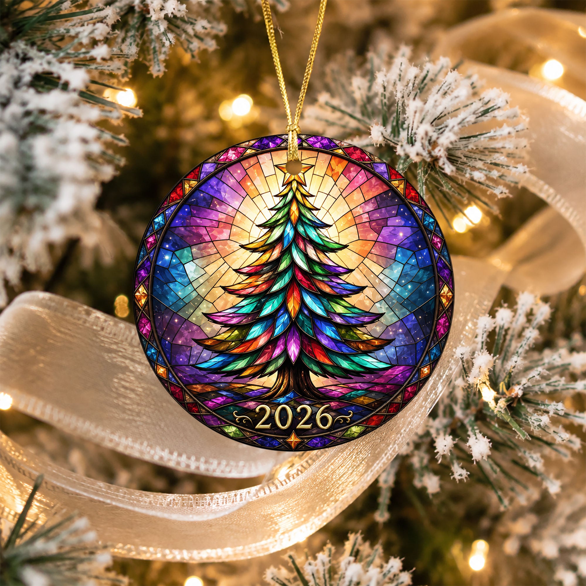 Christmas Tree Stained Glass Style Ornament, 2026 Christmas Ornament, Holiday Gift Idea, Heirloom Keepsake