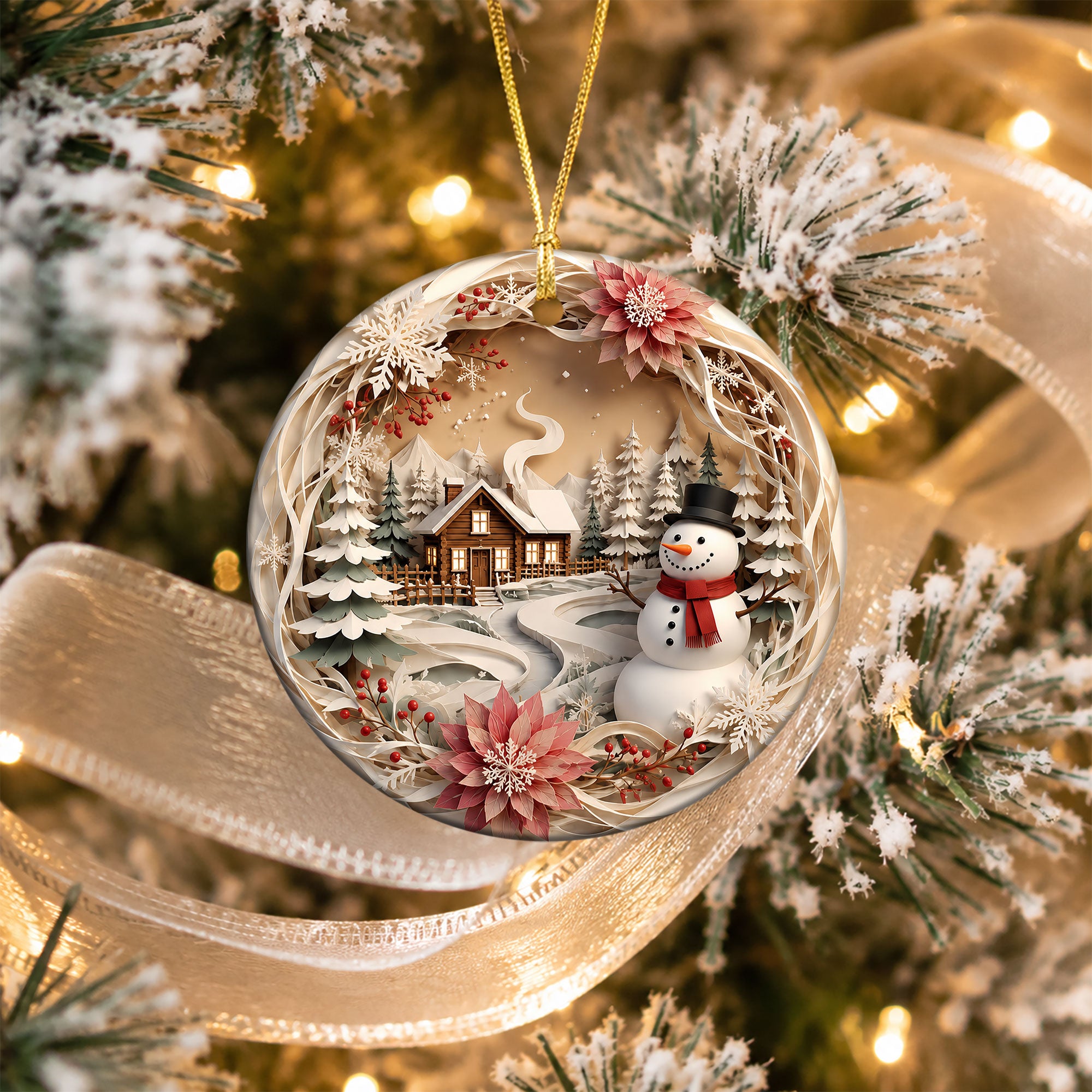 Winter Village Christmas Ornament 2026, Snowman Tree Ornament, Holiday Christmas Decoration