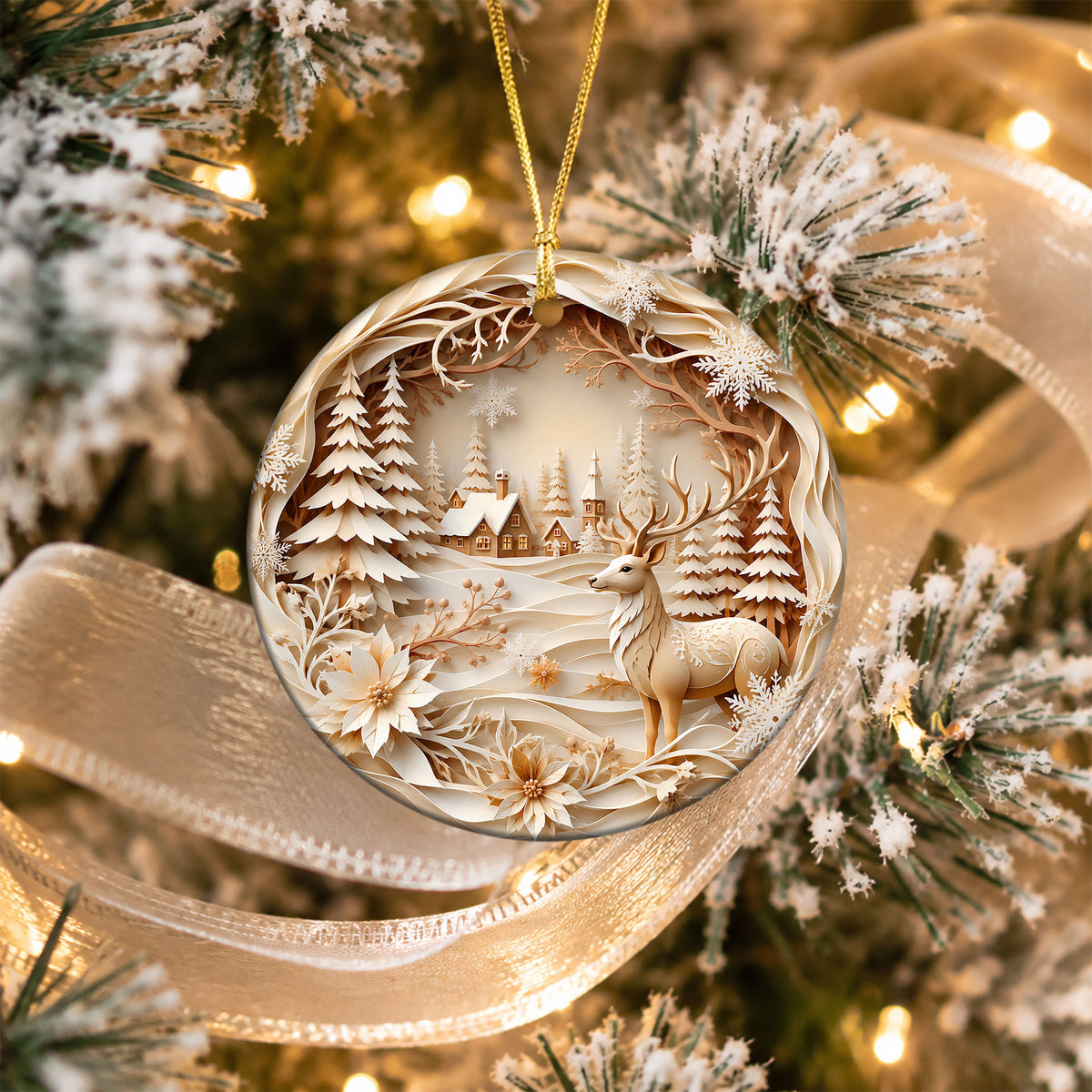 Winter Christmas Ornament 2026, Deer Village Ornament, Holiday Tree Decoration, Christmas Keepsake Gift