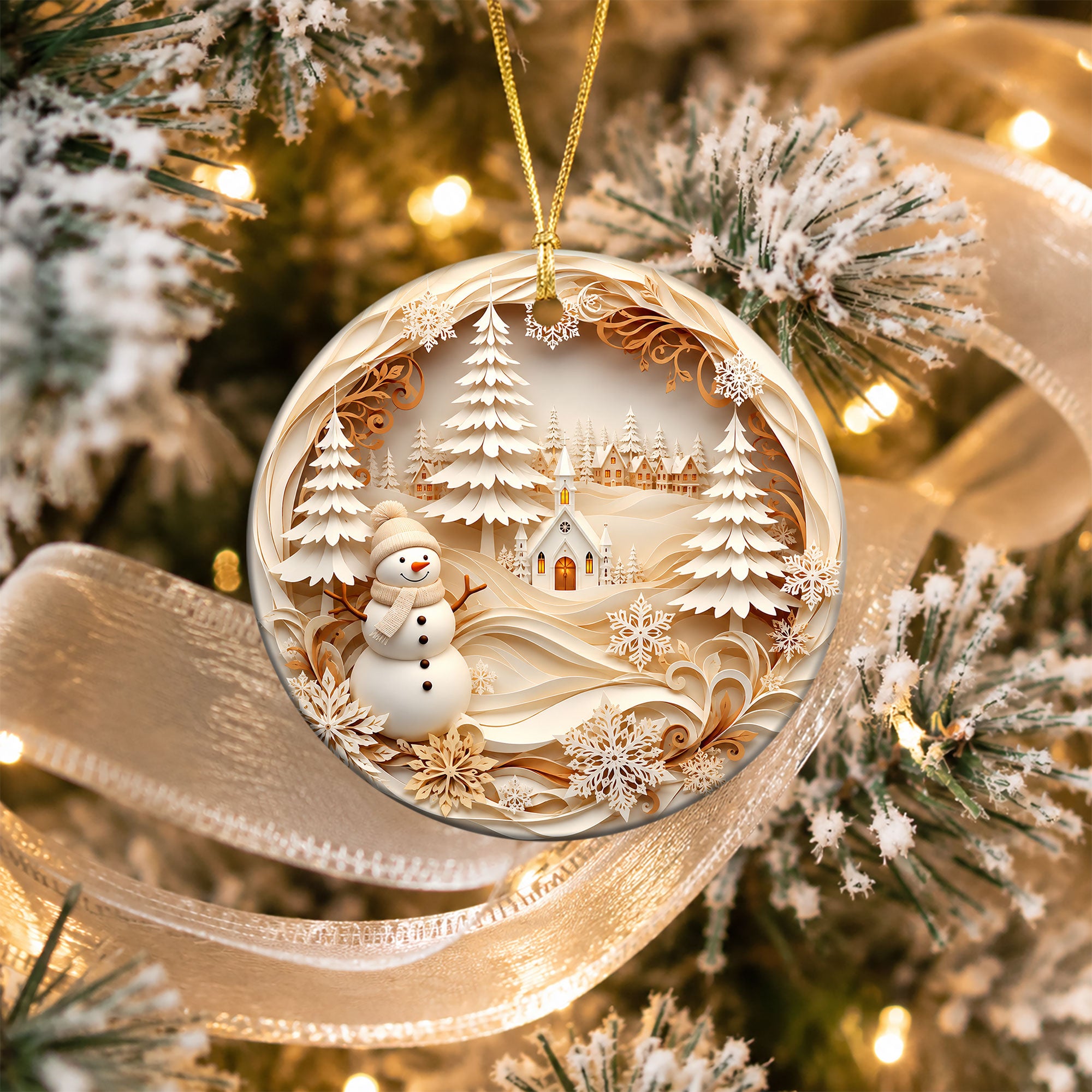 Winter Village Tree Ornament 2026, Snowman Christmas Ornament, Holiday Keepsake Decoration