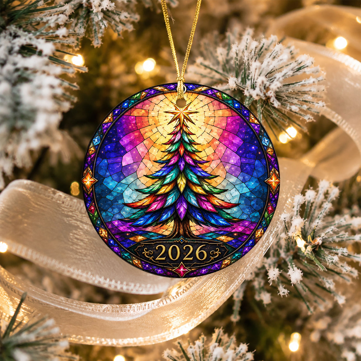 Holiday Christmas Tree Ornament 2026, Colorful Winter Mountain Scene Decoration, Christmas Tree Keepsake