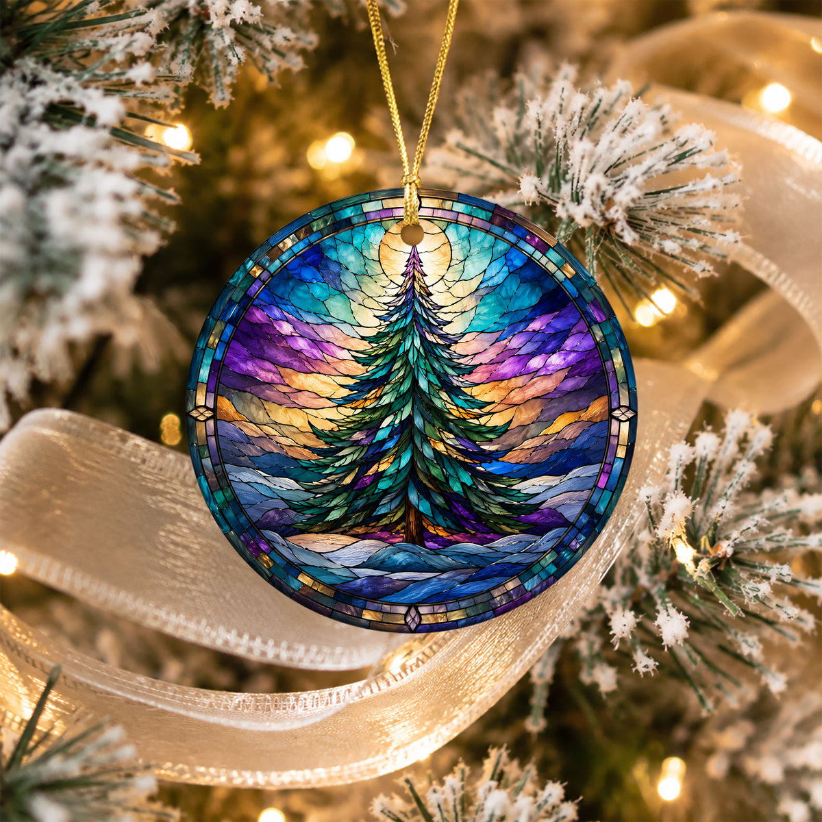 Christmas Tree Keepsake Ornament 2026, Colorful Rainbow Evergreen Winter Scene, Holiday Decoration