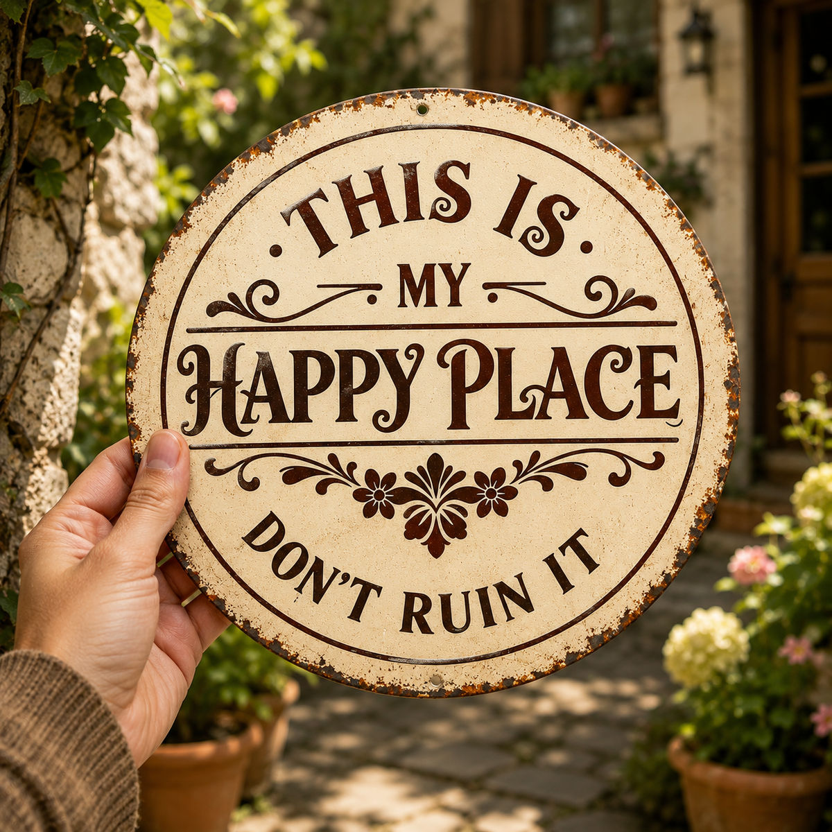 Funny Welcome Garden Gate Sign Happy Place Porch, Welcome Sign Round Wall Decor, This Is My Happy Place Sign