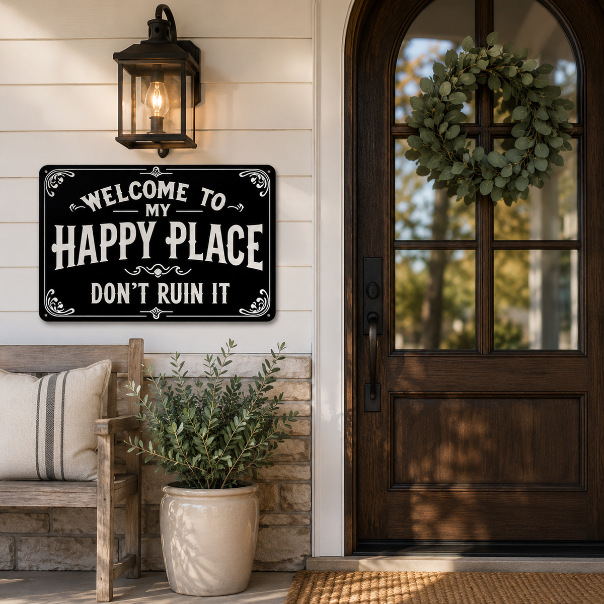 Vintage Metal Sign, Welcome to My Happy Place Don'T Ruin It, Living Room, Kitchen, Garden Decor