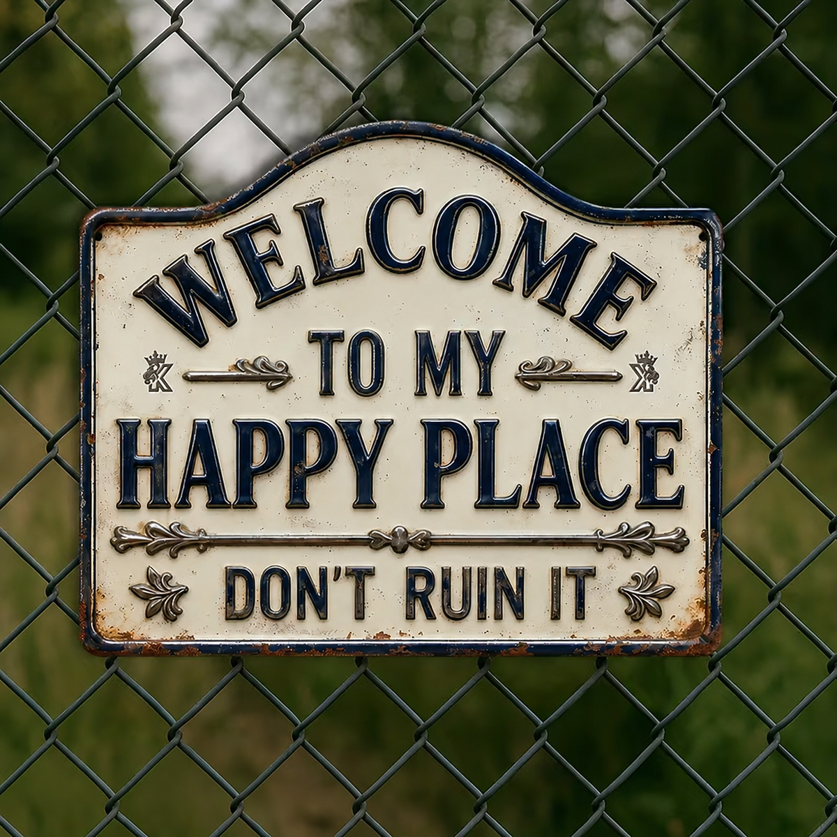 Vintage Welcome Metal Sign, Welcome To My Happy Place, Garden Outdoor Wall Decoration