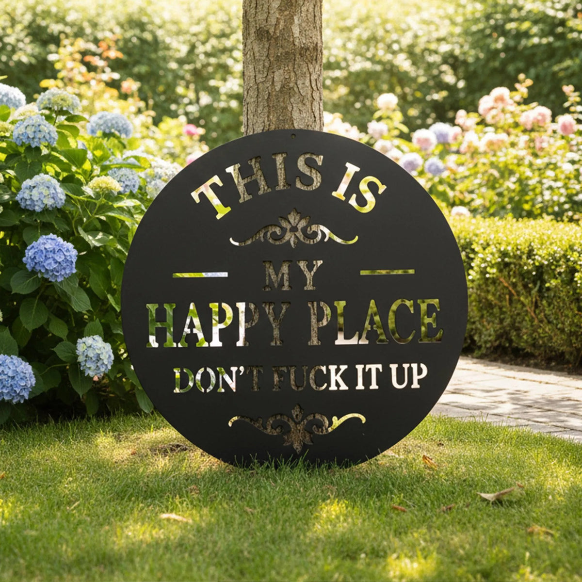 Happy Place Metal Sign, Garden Metal Wall Art, Outdoor Funny Decor, Gift for Garden Lovers, Backyard Accent Decor