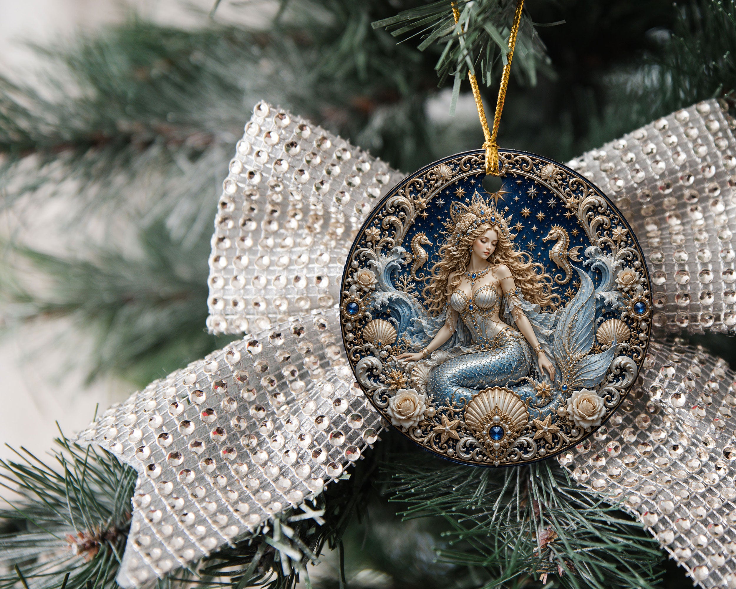 Mermaid Ornament 2026, Personalized Ocean Christmas Ornament, Coastal Holiday Decor, Beach House Christmas