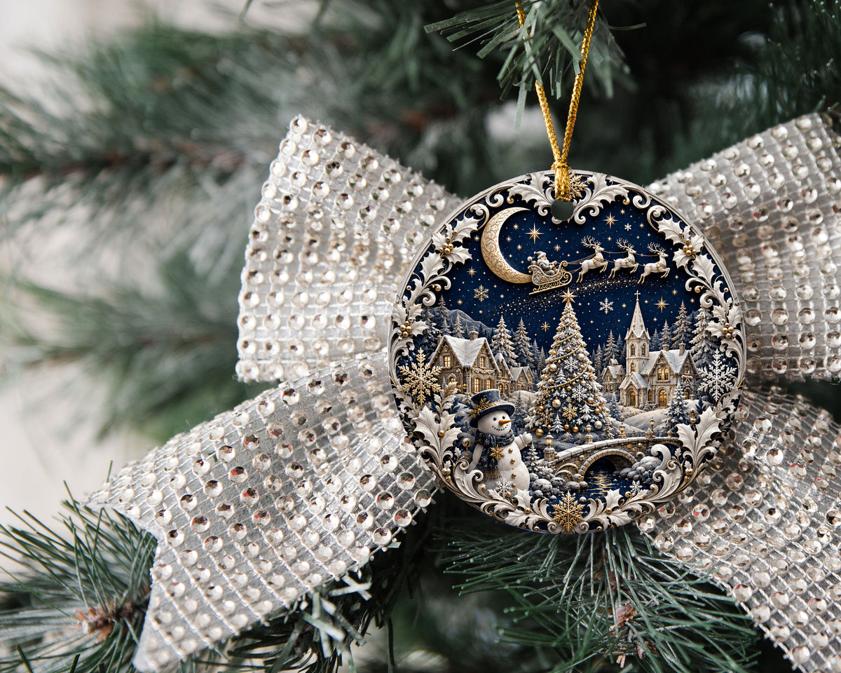 Ceramic Christmas Ornament 2026, Blue Snowman Tree Ornament, Winter Holiday Decoration, Christmas Keepsake