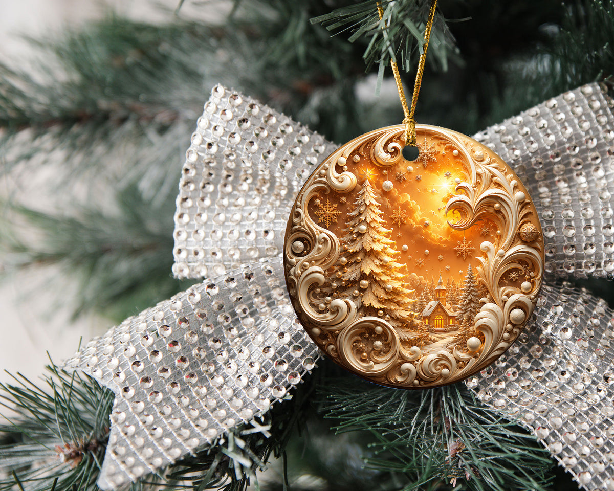 Golden Christmas Tree Ornament 2026, Cozy Winter Village Ornament, Christmas Tree Keepsake, Holiday Gift, Festive Seasonal Home Decoration