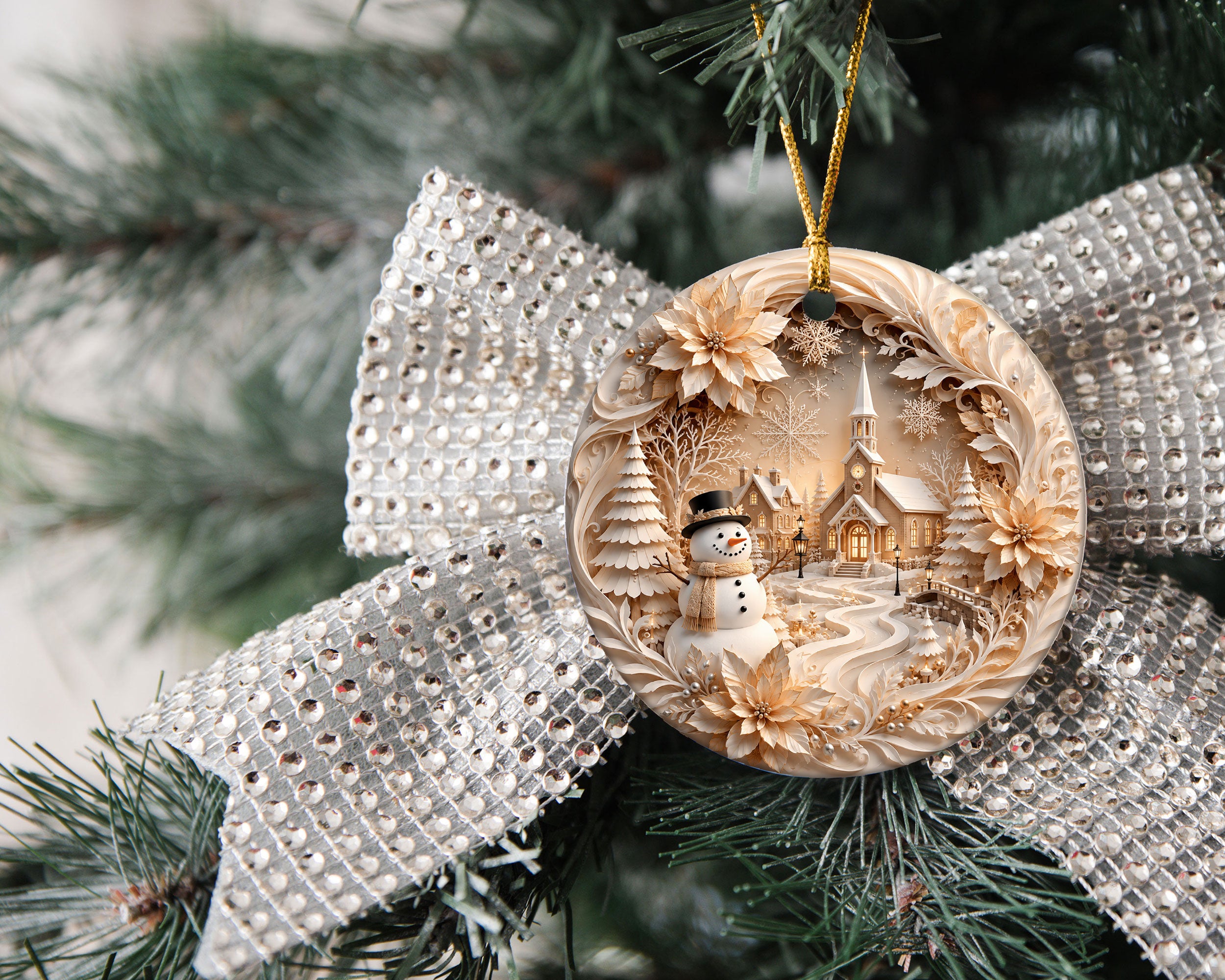 2026 Floral Snowman Christmas Ornament, Elegant Winter Holiday Ornament, Christmas Tree Keepsake, Festive Gift for Home Decor