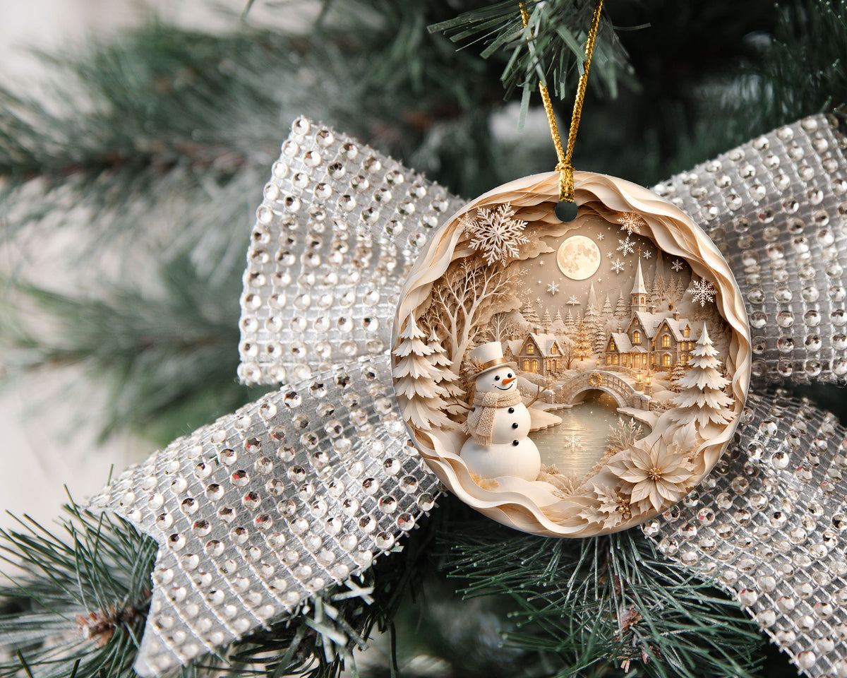 Christmas Tree Ornament 2026, Snowman Winter Village Ceramic Ornament, Holiday Decoration