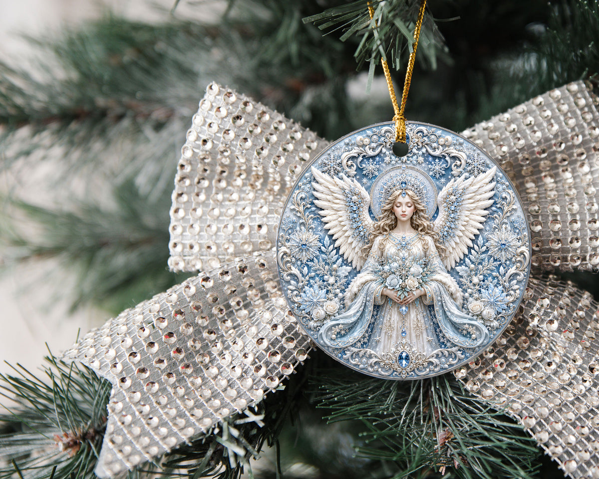 Religious Christmas Ornament 2026 with Angel, Ceramic Christmas Tree Ornament, Holiday Decoration, Christian Keepsake
