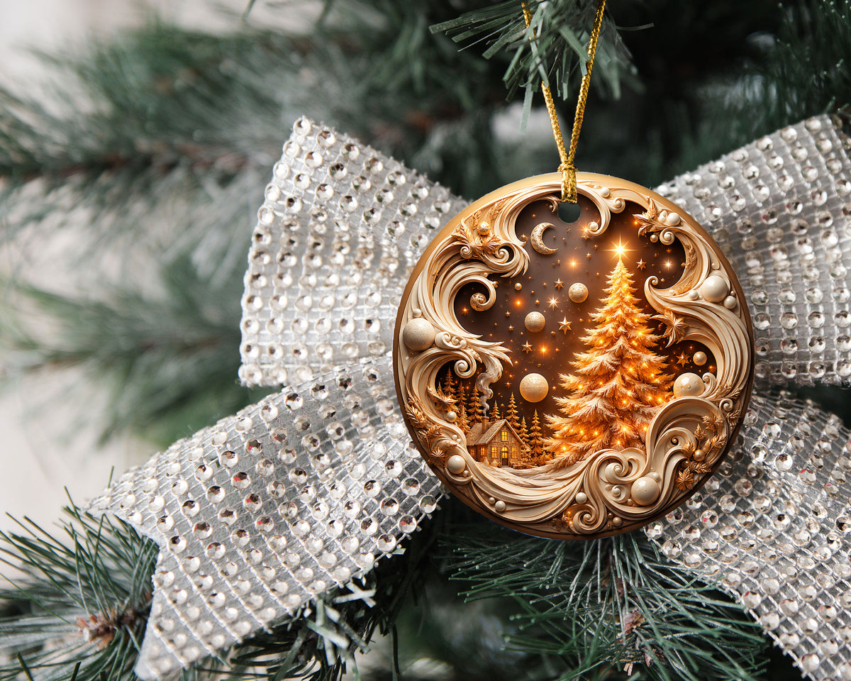 2026 Golden Christmas Tree Ornament, Winter Village Christmas Ornament, Elegant Holiday Tree Decoration
