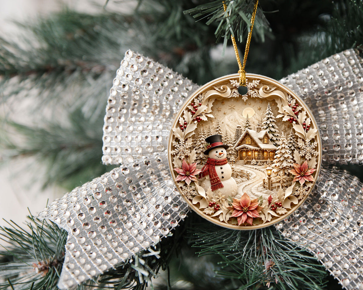 Rustic Snowman Ornament 2026, Christmas Tree Ceramic Ornament, Winter Holiday Decoration