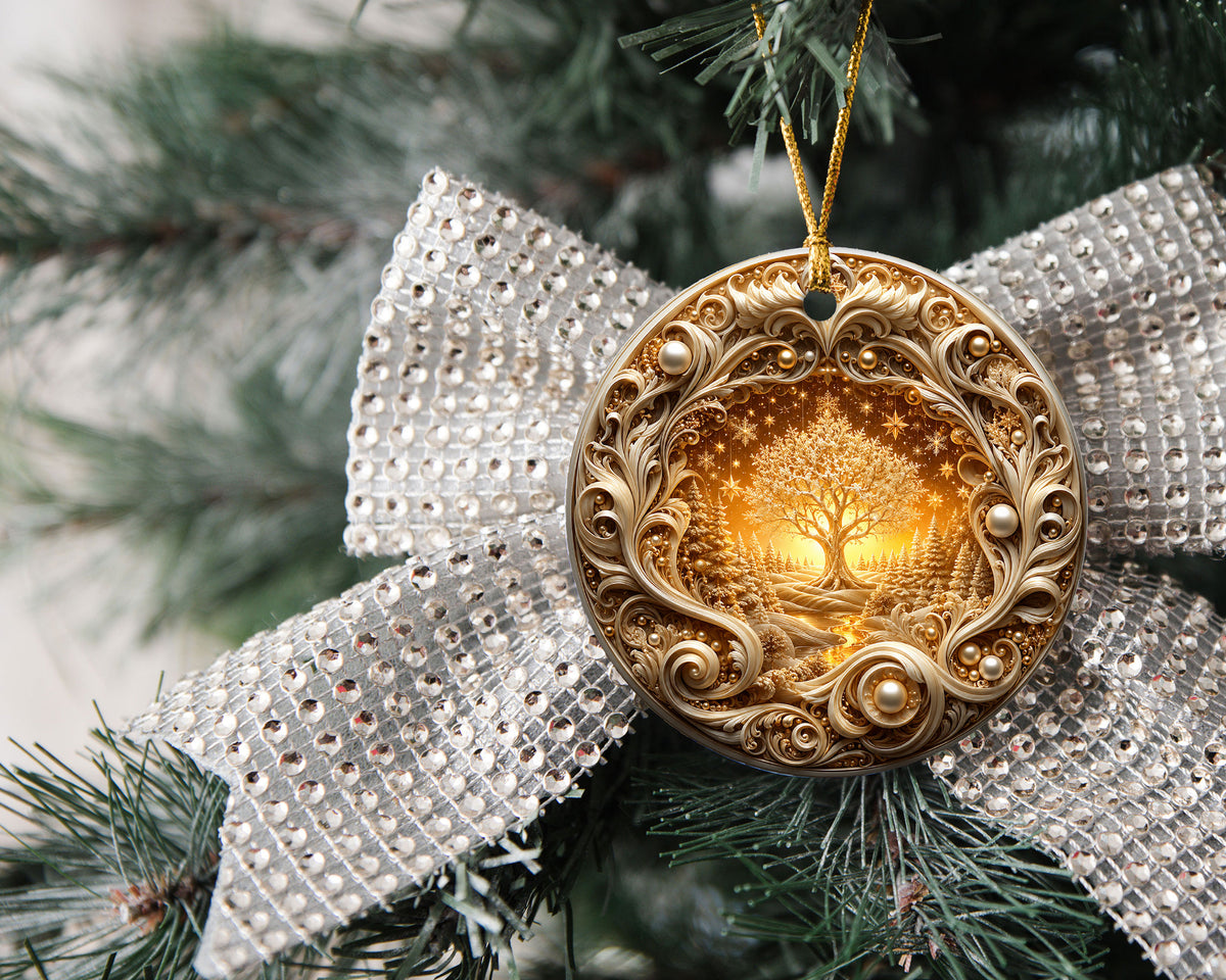 Golden Tree of Life Christmas Ornament 2026, Ceramic Christmas Tree Ornament, Winter Holiday Decor, Christmas Keepsake Gift for Family