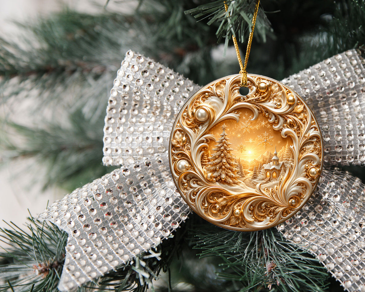 Gold Christmas Tree Ornament 2026, Christmas Tree Ceramic Ornament, Holiday Christmas Decoration, Christmas Keepsake Gift for Family and Friends