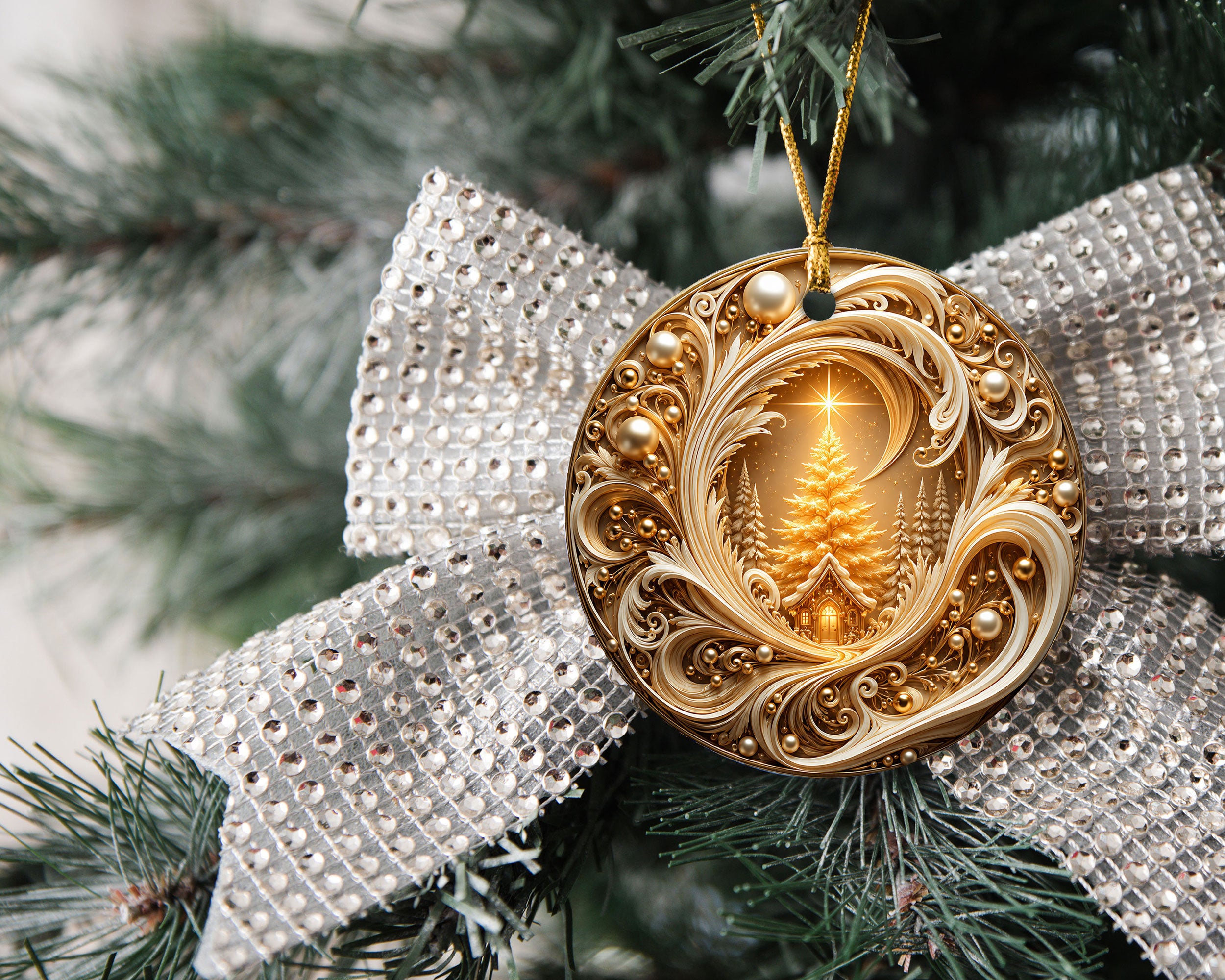 Golden Tree of Life Christmas Ornament 2026, Ceramic Christmas Tree Ornament, Winter Holiday Decor, Christmas Keepsake Gift for Family