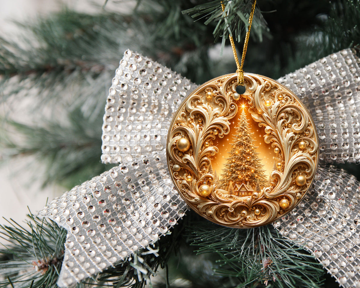 Christmas Tree Ornament 2026, Gold Ceramic Christmas Ornament, Holiday Decoration, Christmas Tree Decor