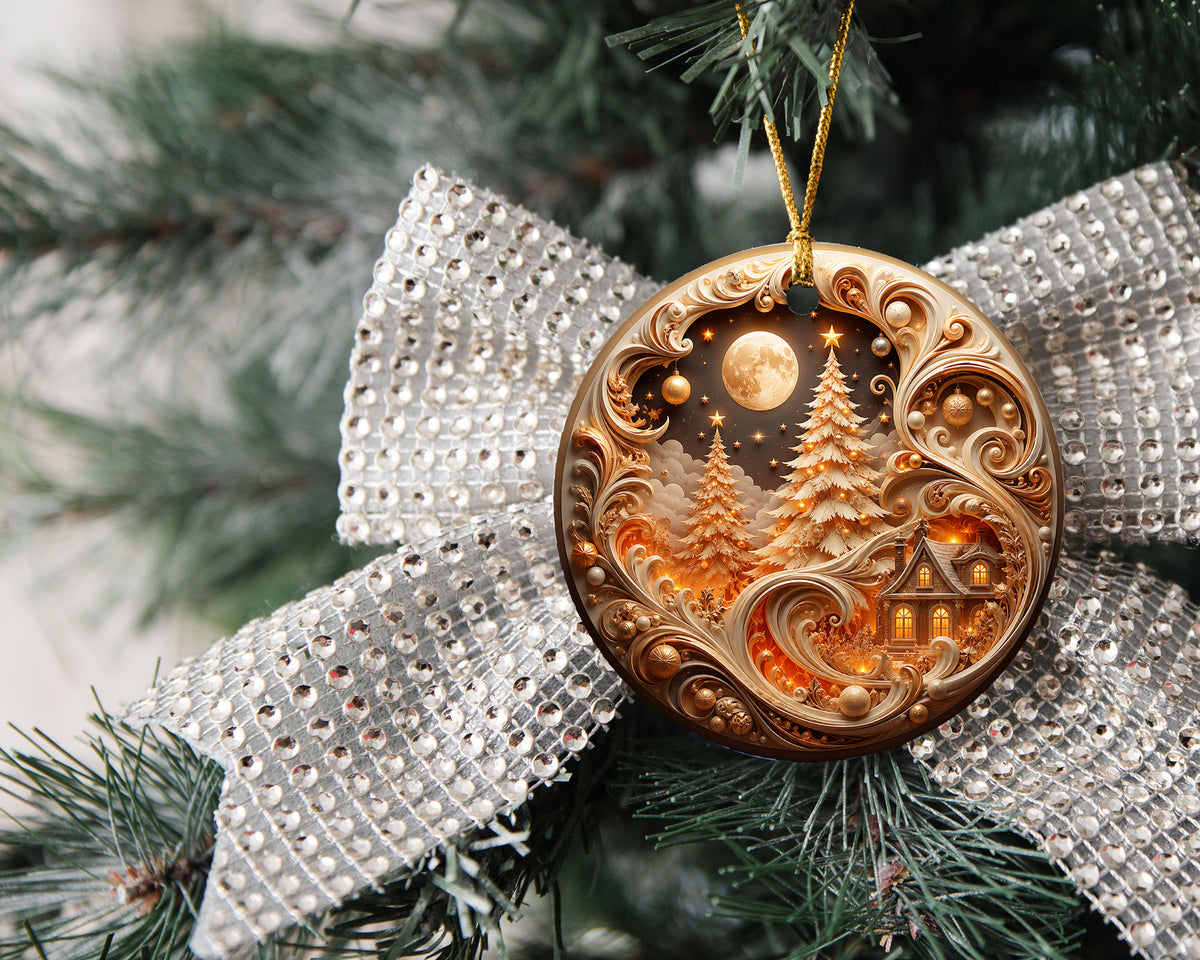 Elegant Christmas Tree Ornament 2026, Gold Holiday Ceramic Ornament, Christmas Decoration, Winter Home Decor, Christmas Gift Idea