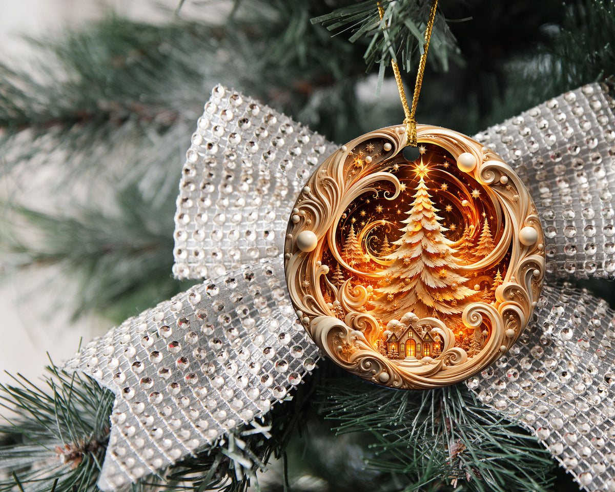 Ceramic Christmas Tree Ornament 2026, Gold Christmas Decoration, Holiday Keepsake Ornament, Christmas Gift for Home and Family