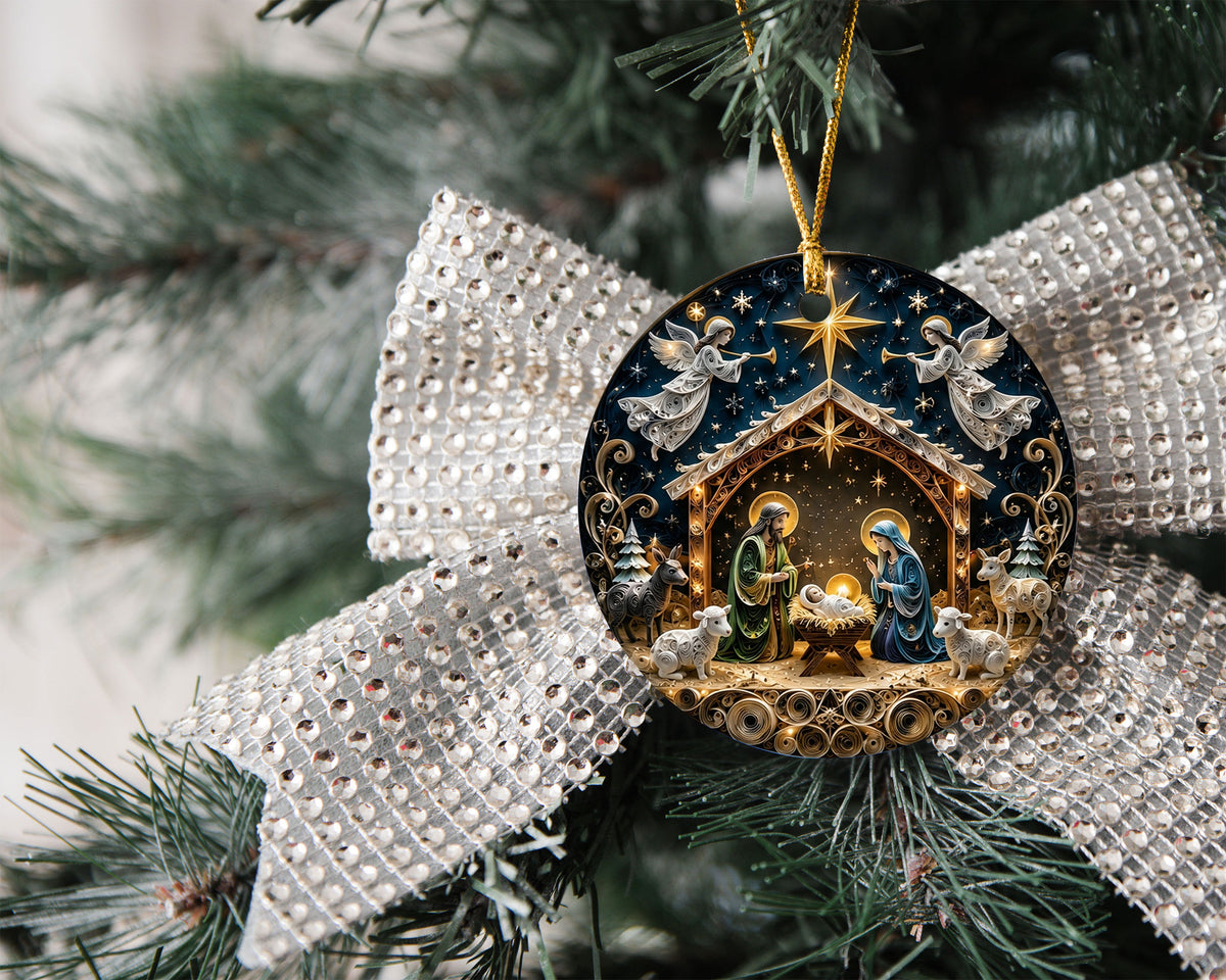 Religious Christmas Ornament 2026, Nativity Star Ceramic Ornament, Holy Night Christian Christmas Tree Decor, Faith Based Holiday Keepsake