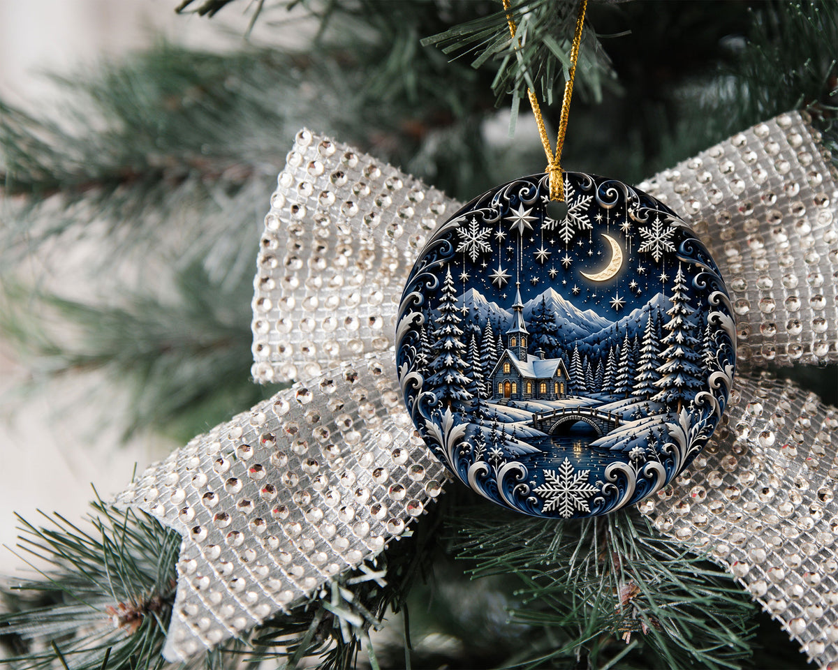 Moonlit Christmas Ornament 2026, Winter Night Ceramic Ornament, Holiday Tree Decoration, Peaceful Christmas Keepsake