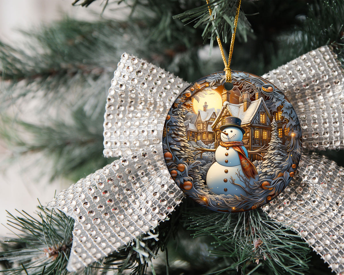 Rustic Snowman Ornament 2026, Christmas Tree Ceramic Ornament, Winter Holiday Decoration, Snowman Keepsake Gift for Family