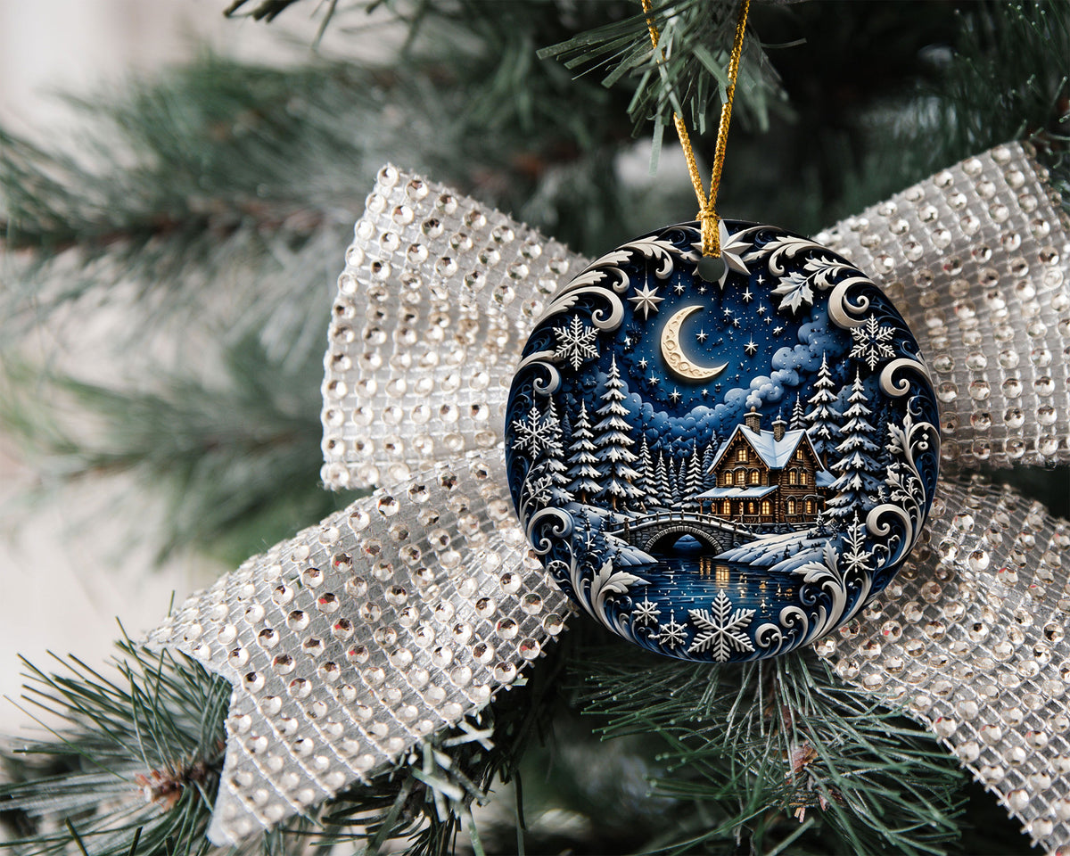 Peaceful Christmas Night Ornament 2026, Winter Snow Scene Ceramic Ornament, Holiday Tree Decoration, Festive Keepsake