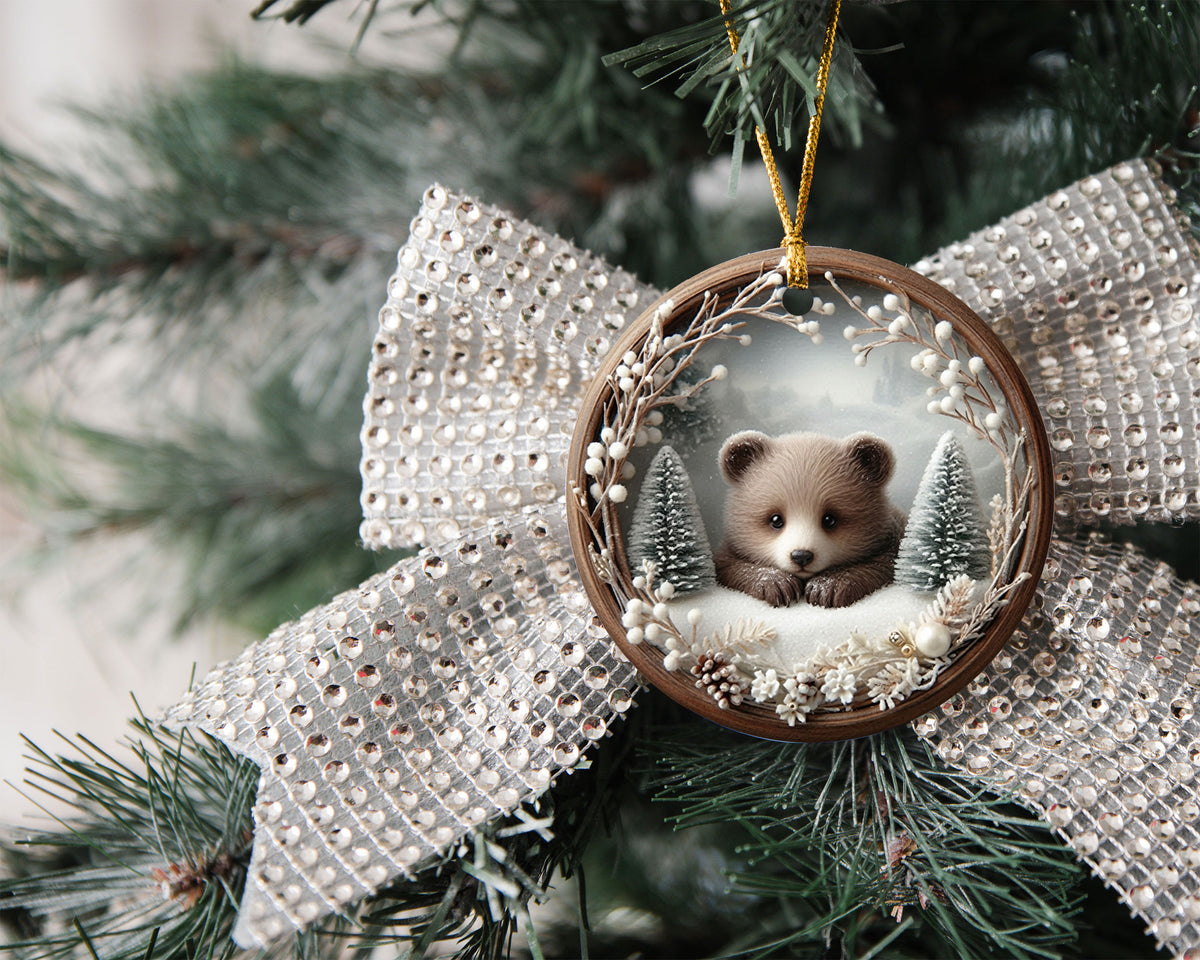 Baby Bear Christmas Ornament 2026, Cute Woodland Bear Ornament, Winter Forest Christmas Tree Decor