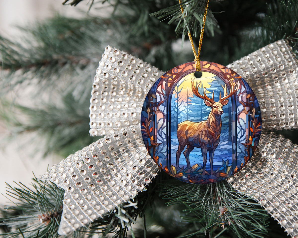 Deer Stained Glass Style Ornament, Christmas Ornament, Christmas Tree Decor, Holiday Ornament, Winter Keepsake, Seasonal Gift