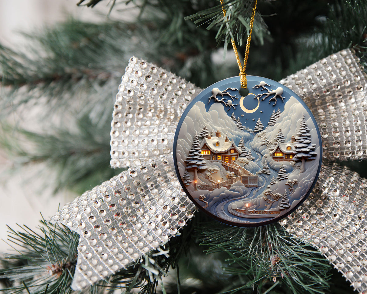 Beautiful Winter Village Christmas Night Ornament, Christmas 2026 Dated Ornament, Double-Sided Holiday Keepsake, Christmas Tree Gift, Festive Ornament