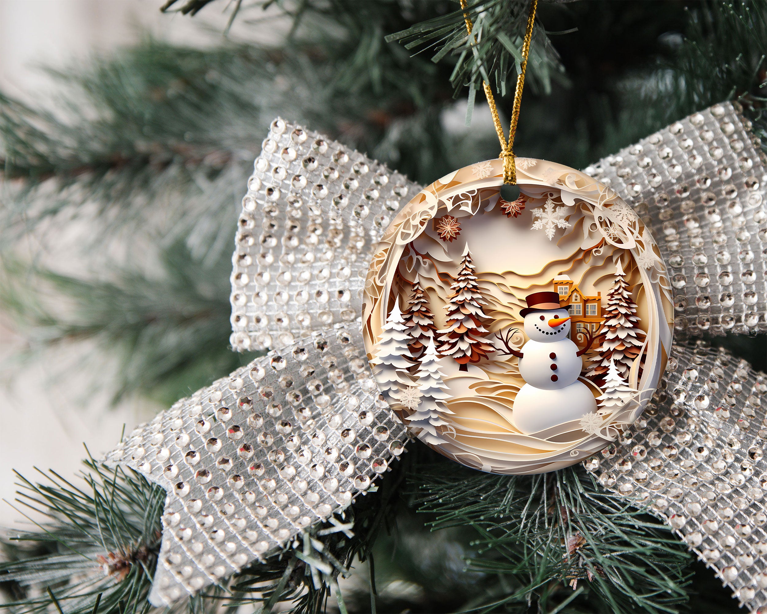 Snowman Forest Scene Ornament 2026, Christmas Ornament, Holiday Tree Decor, Xmas Keepsake, Christmas Gift for Family and Friends