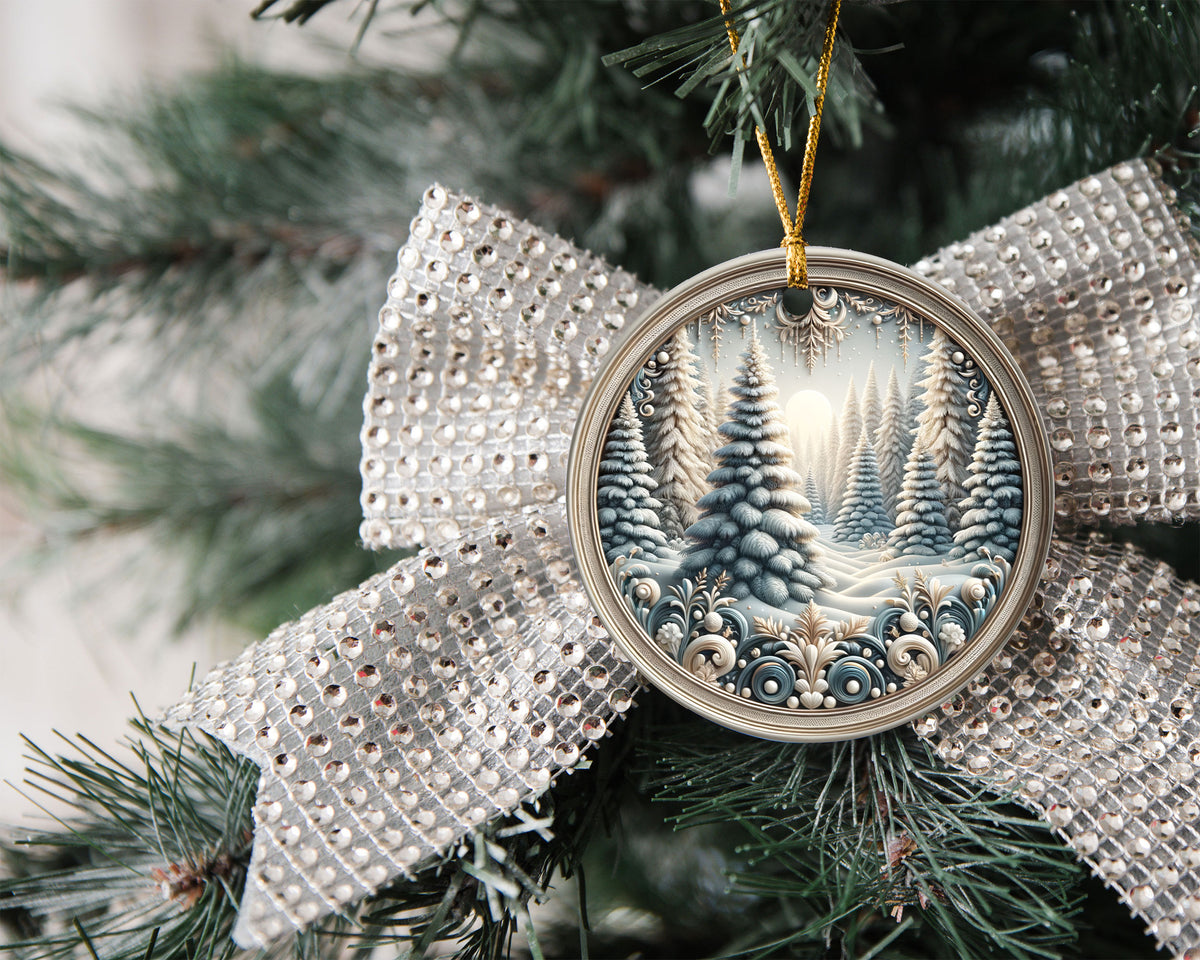 Winter Forest Christmas Ornament 2026, Snowy Pine Tree Ornament, Winter Wonderland Decor, Christmas Tree Decoration, Holiday Gift Keepsake