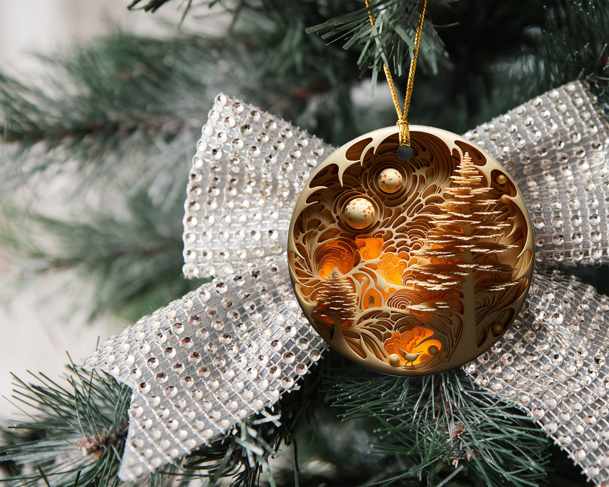 2026 Enchanted Golden Forest Ornament, Fantasy Christmas Tree Ornament, Woodland Holiday Decor, Elegant Gold Keepsake, Magical Xmas Gift