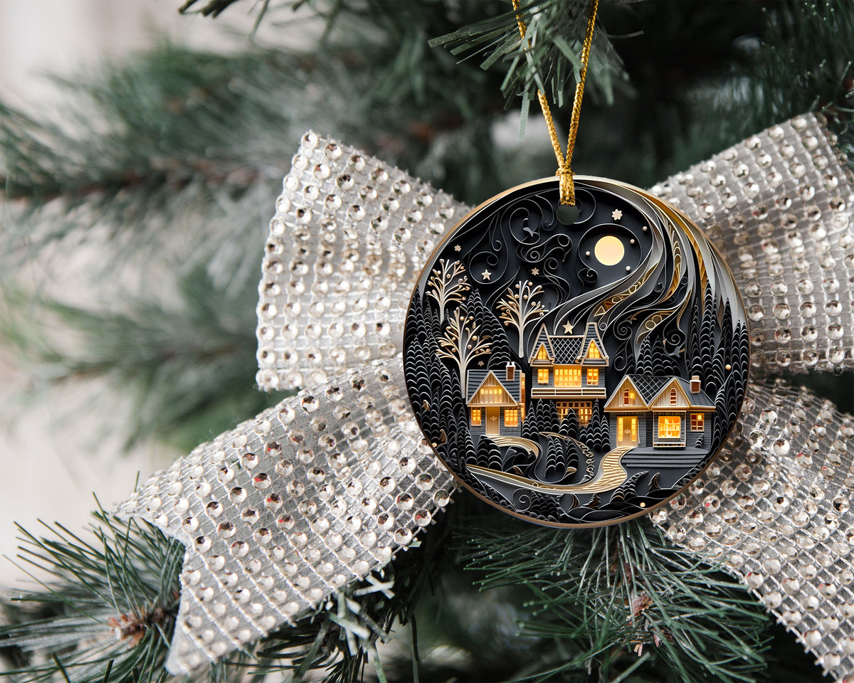 Moonlit Christmas Cottage Ornament 2026, Cozy Winter Village Tree Decoration, Layered Keepsake, Holiday Decoration