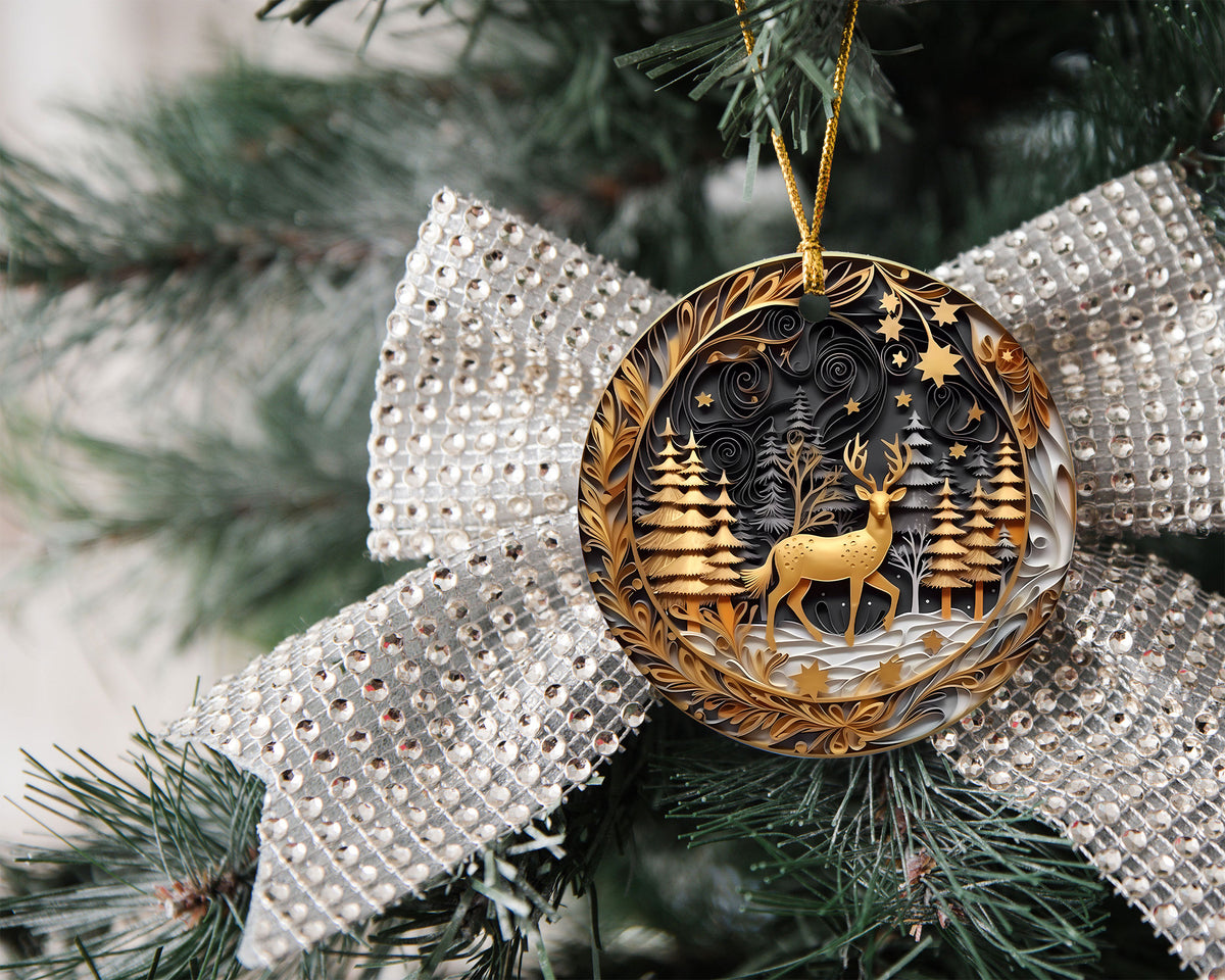 Golden Deer Ornament, Christmas Tree Ornament 2026, Christmas Ornament, Holiday Decoration