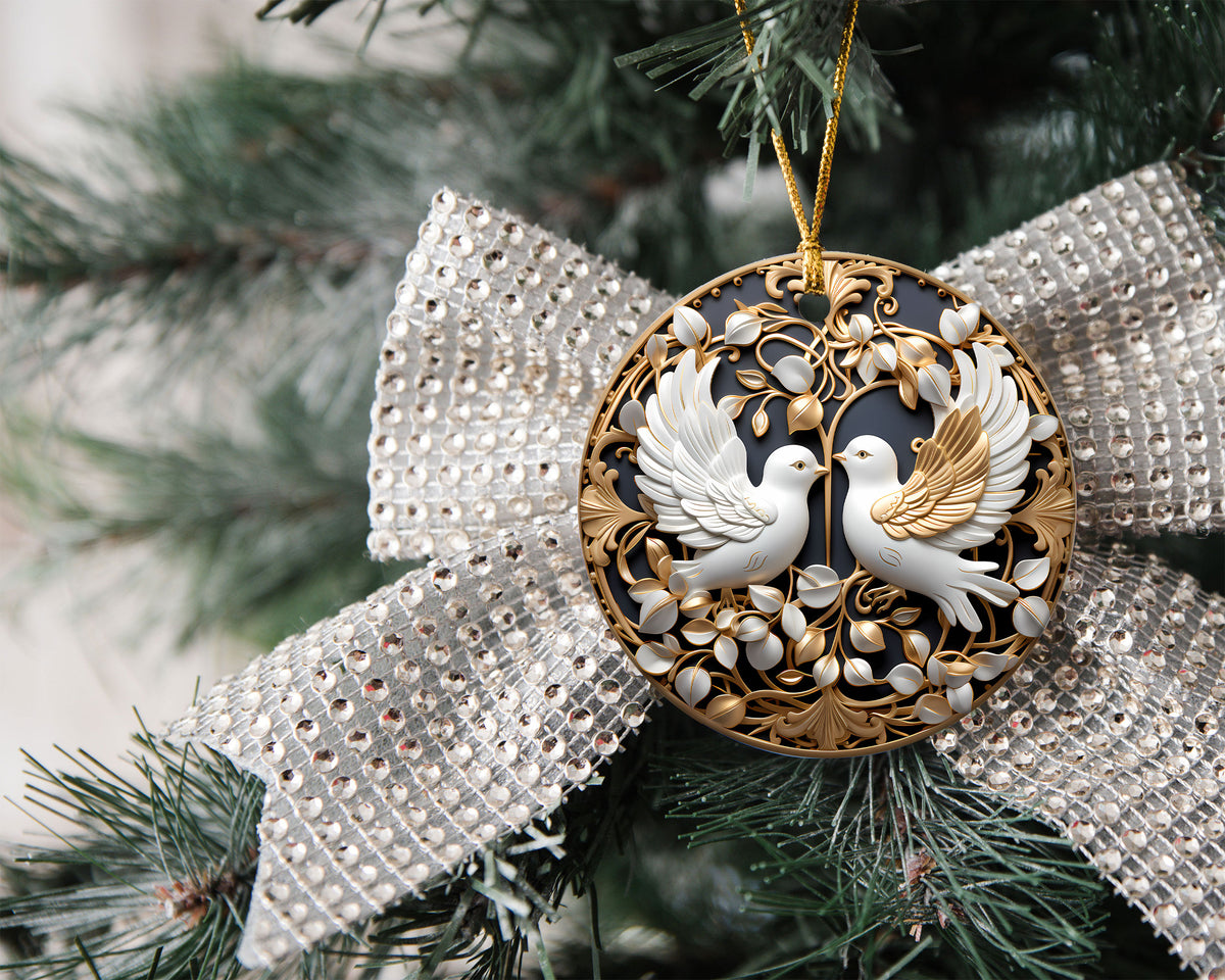 Love Birds Christmas Ornament 2026, White Dove Ceramic Ornament, Romantic Holiday Tree Decoration