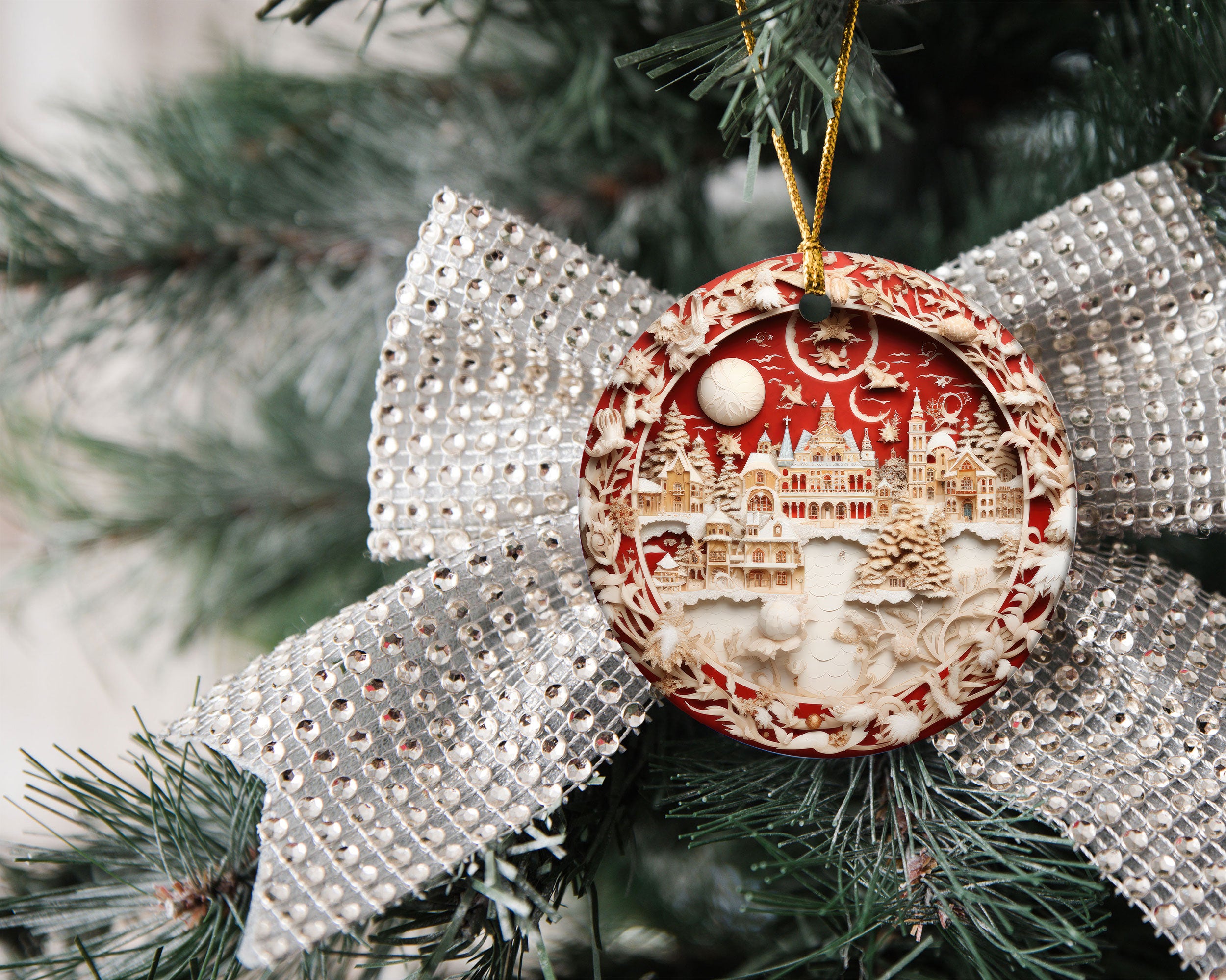 Elegant Christmas Tree Ornament 2026, Ceramic Holiday Ornament, Festive Christmas Decoration, Tree Keepsake Gift for Christmas Lovers