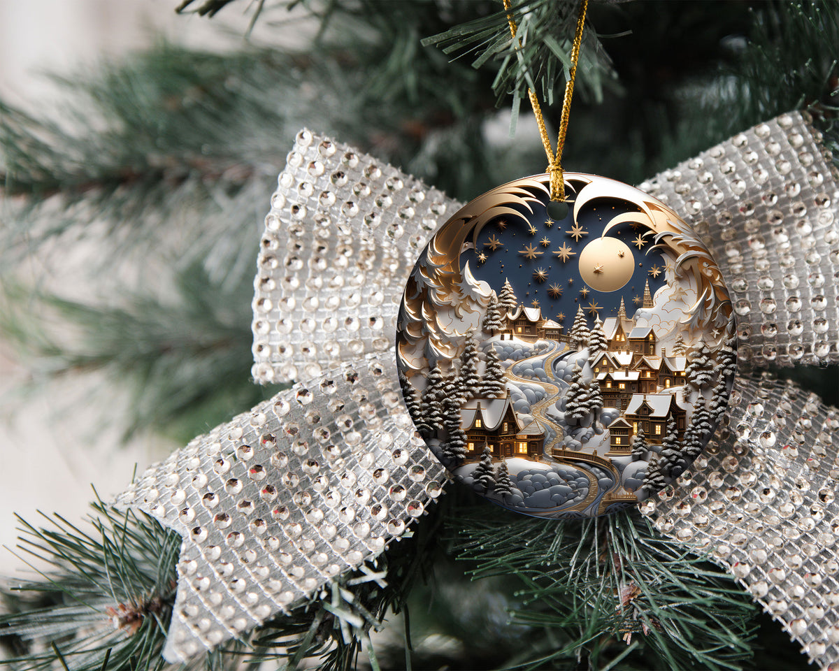 Christmas Night Ornament 2026, Moonlit Winter Village Ceramic Ornament, Holiday Tree Decoration