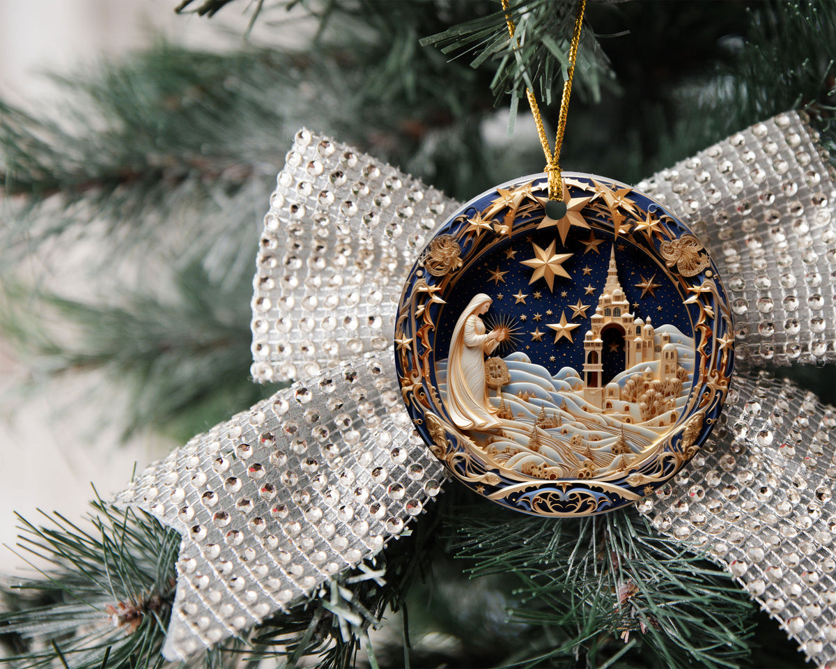 Religious Christmas Ornament 2026, Nativity Star Ceramic Ornament, Holy Night Christian Christmas Tree Decor